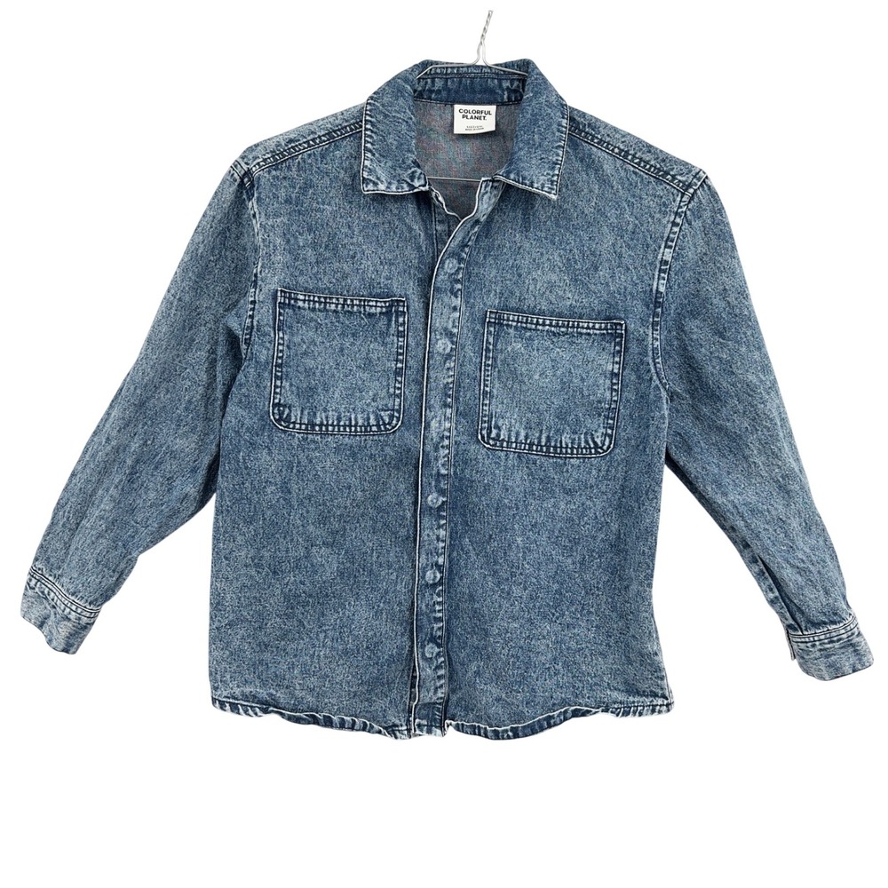 Colorful Planet Kids Boys L(12/14) Denim Shirt Blue Acid Wash Long Sleeves